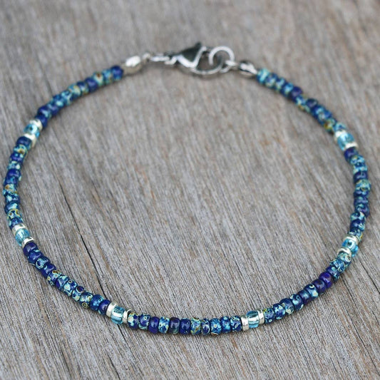 Metal Mixed Pattern Stone Beaded Ankle Chain: Blue / Medium