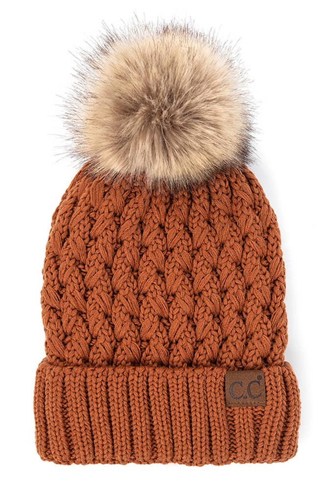 C.C Lattice Crossover Stitch Beanie Winter Hat: Clay