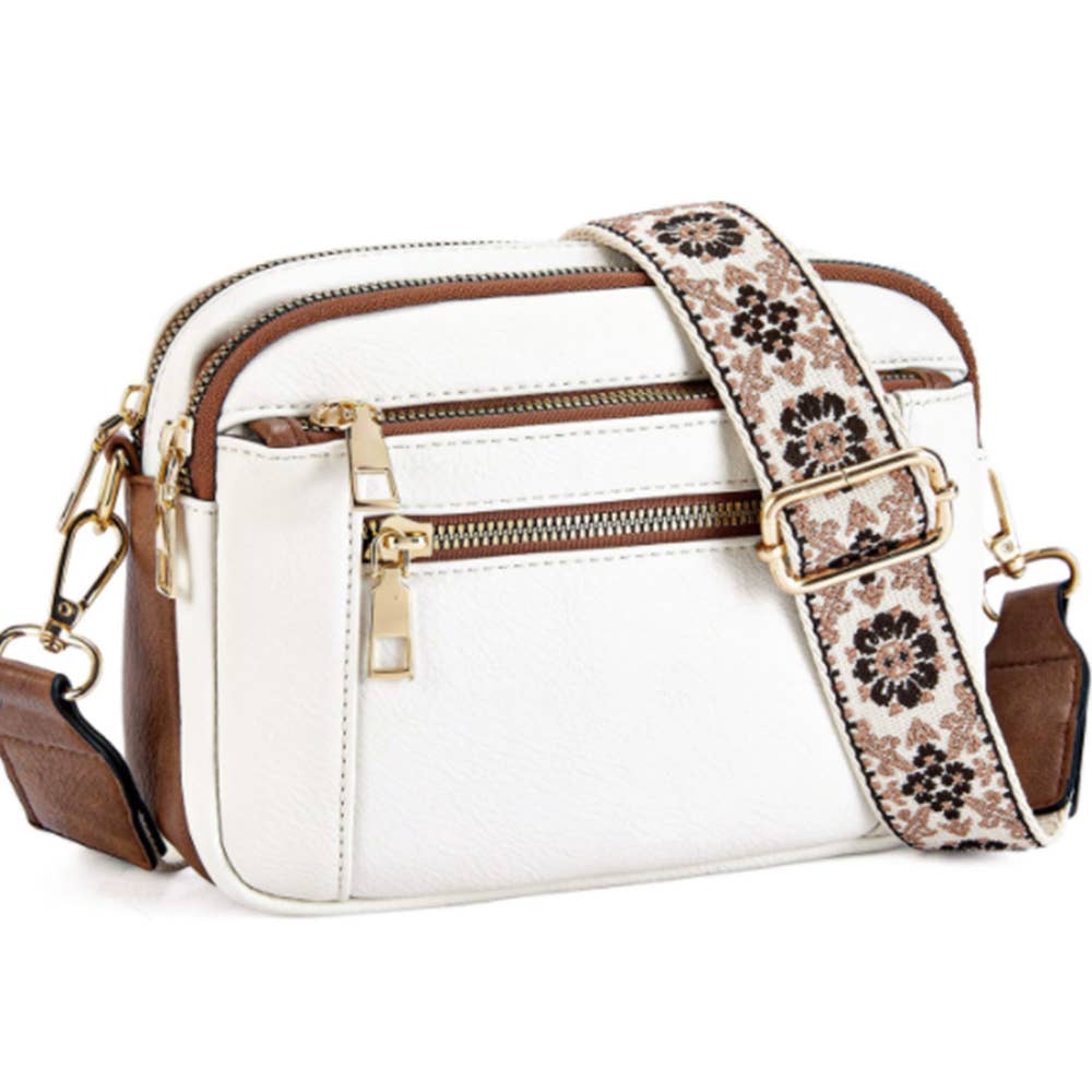 Multi Functional Zipper Crossbody Bag: Medium / Brown