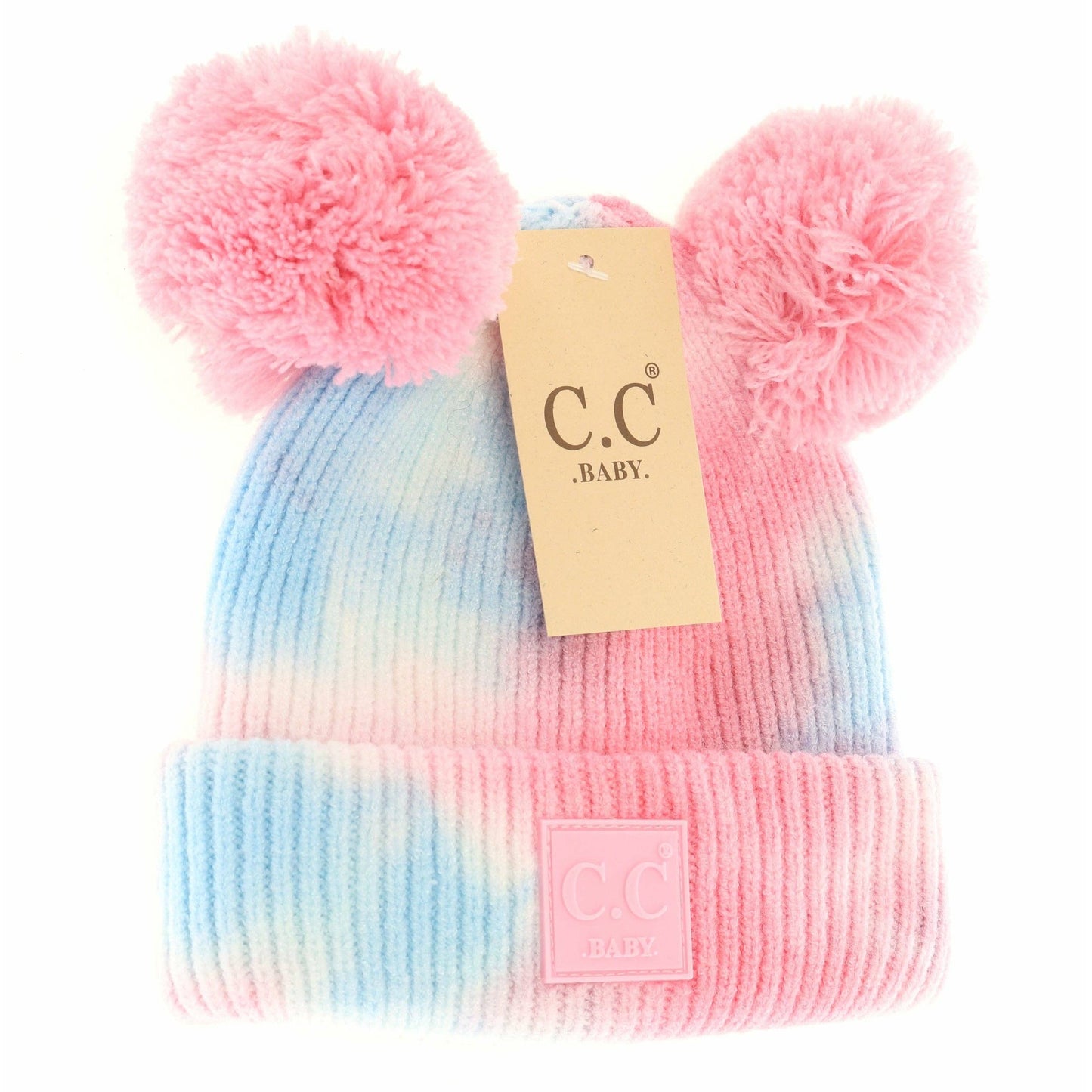Baby Tie Dye Double Fur Pom Beanie - Newborn/Knit Hat: Cotton Candy