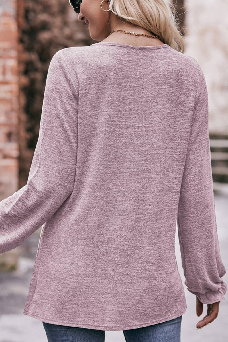 WOMEN OVERSIZED LOOSE FIT SHIRRED PULLOVER TOP_CWTTL0940: LIGHTPURPLE / (S) 1