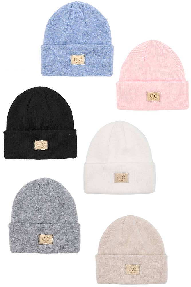 C.C Kids Suede Patch Beanie Hat: Light Melange Gray