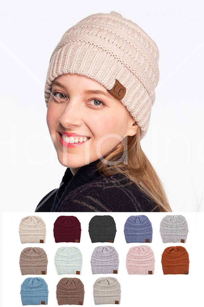 C.C Mixed Soft Yarn Knit Beanie: Pastel Blue