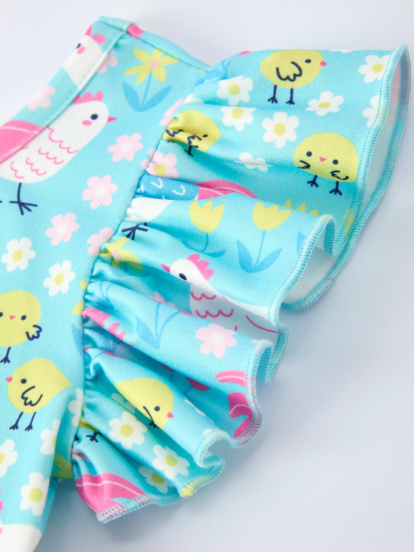Aqua Spring Chicken Floral Farm Print Girls Dress: 6