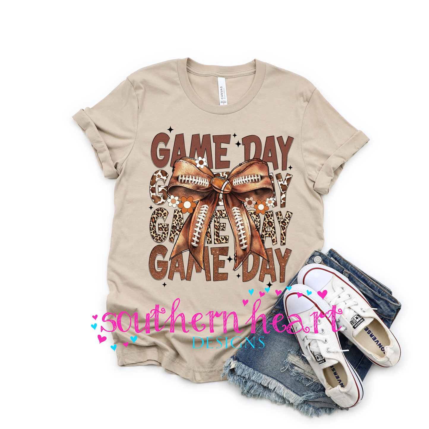 Game Day/Coquette Football Bow T-shirt : Xl