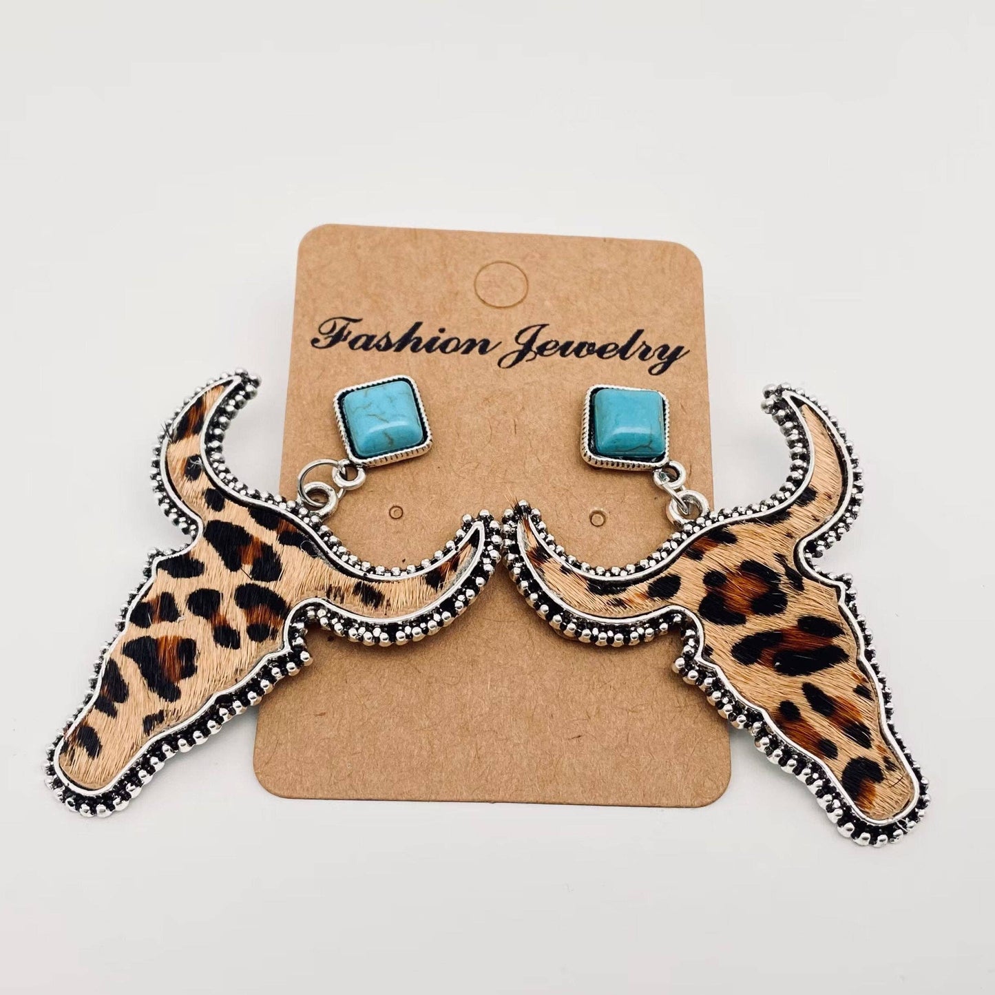 Western Style Cowhide Cowhead Shape Stud Earrings - WJ: 1