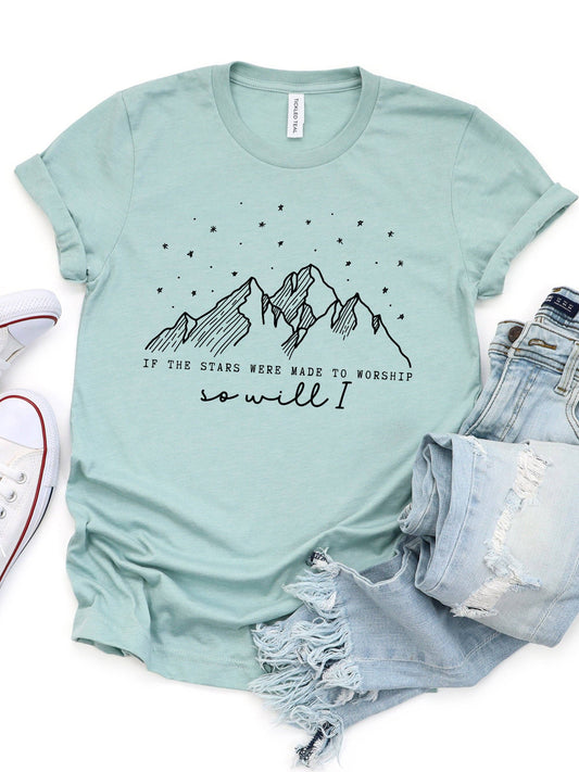 Stars were made to worship so will I Graphic Tee: Slate / Small