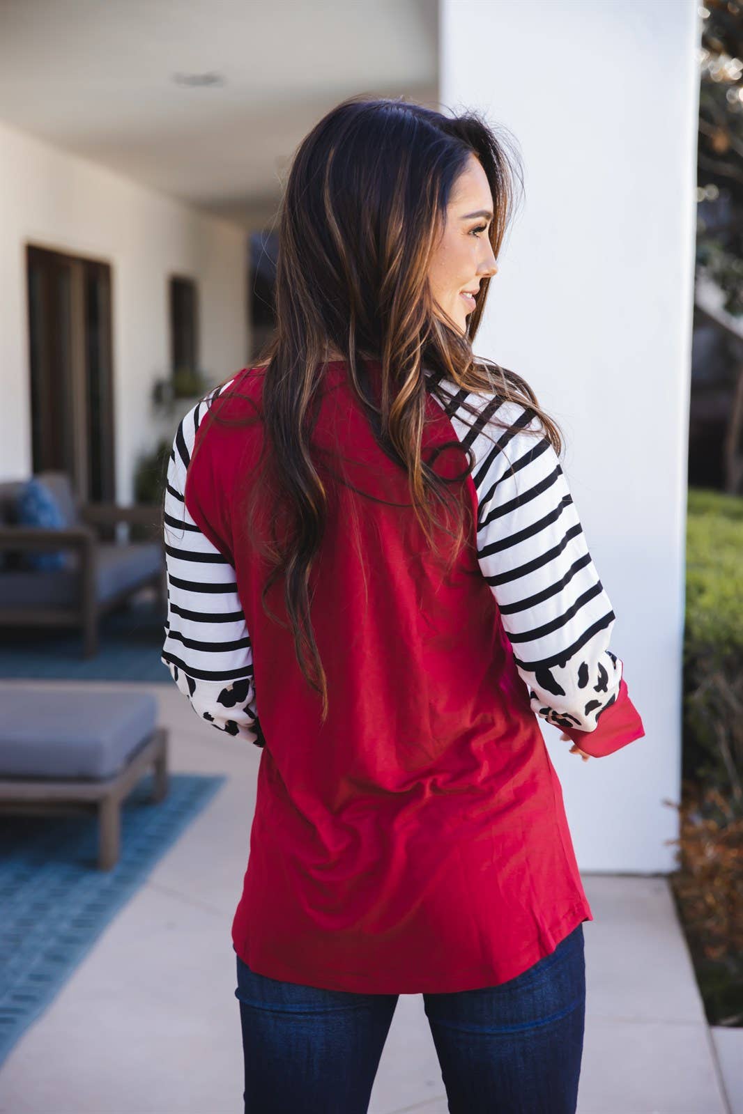 Stripe Animal Print Nancy Top: Orange / X-Large