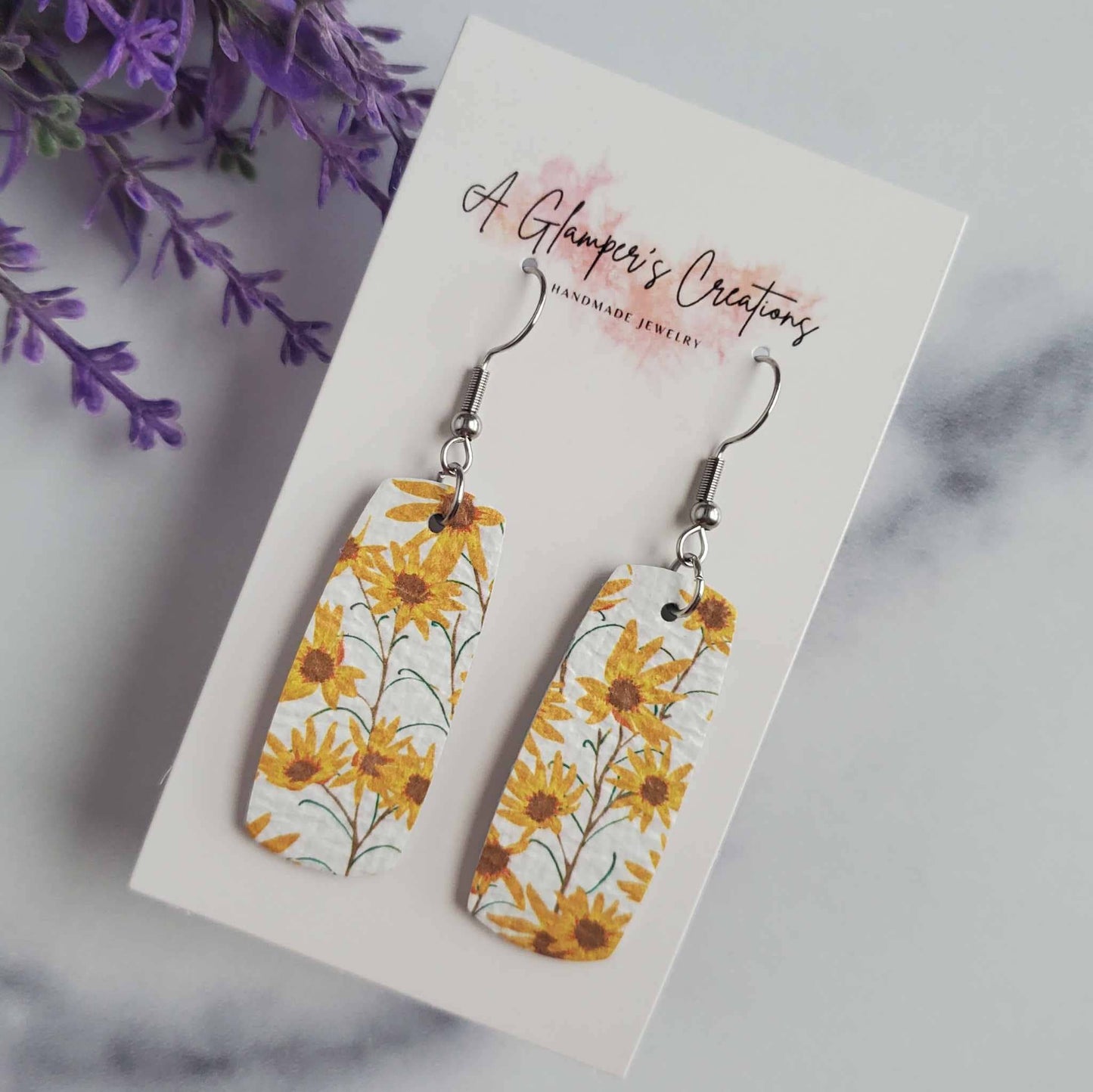 Sunflower Mini Bar Leather Earrings