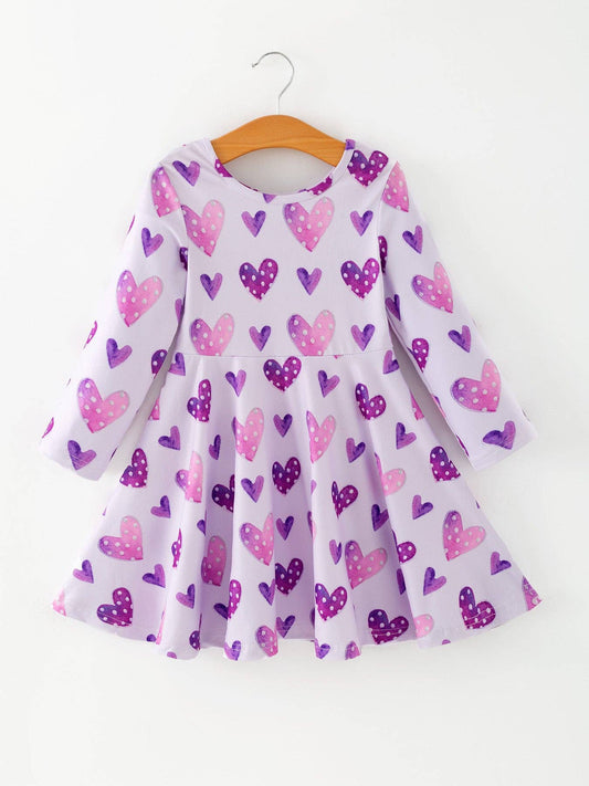 Girls Valentine's Day Cute Purple Heart Polka Dot Dress: 3