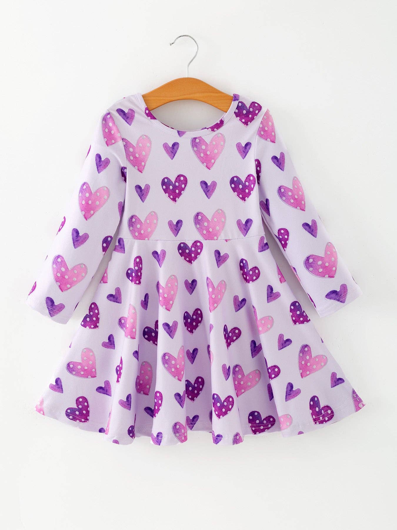 Girls Valentine's Day Cute Purple Heart Polka Dot Dress: 6