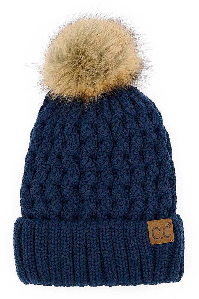 C.C Lattice Crossover Stitch Beanie Winter Hat: Black/Black