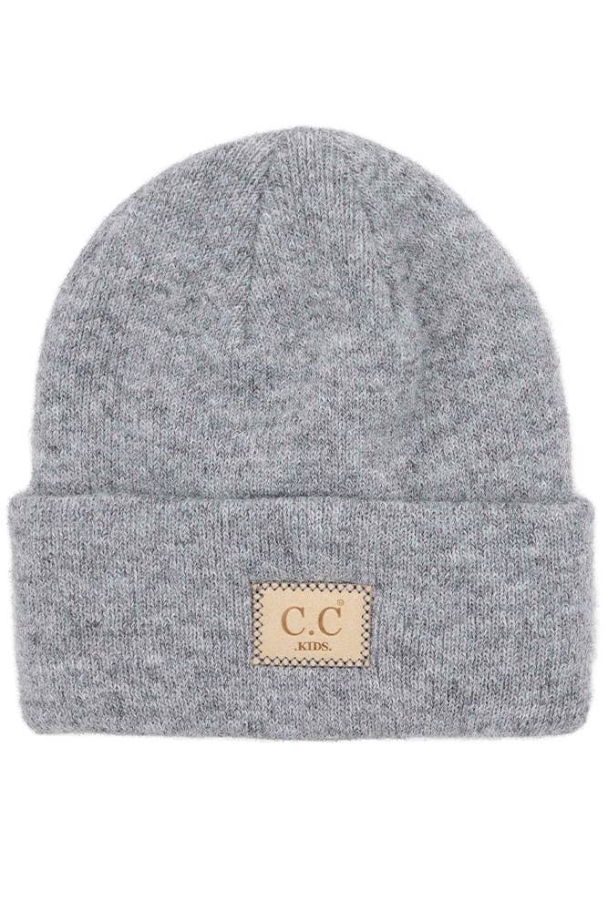 C.C Kids Suede Patch Beanie Hat: Light Melange Gray