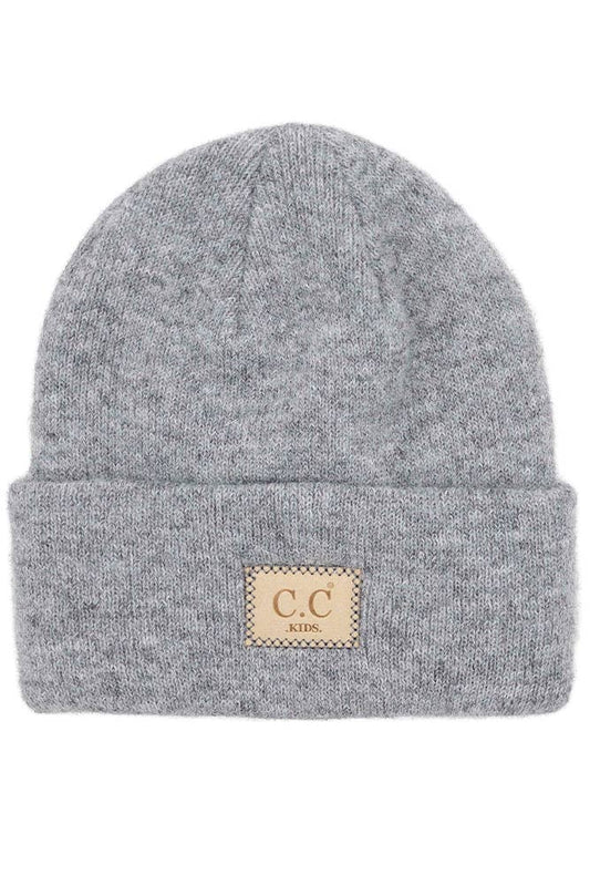 C.C Kids Suede Patch Beanie Hat: Light Melange Gray