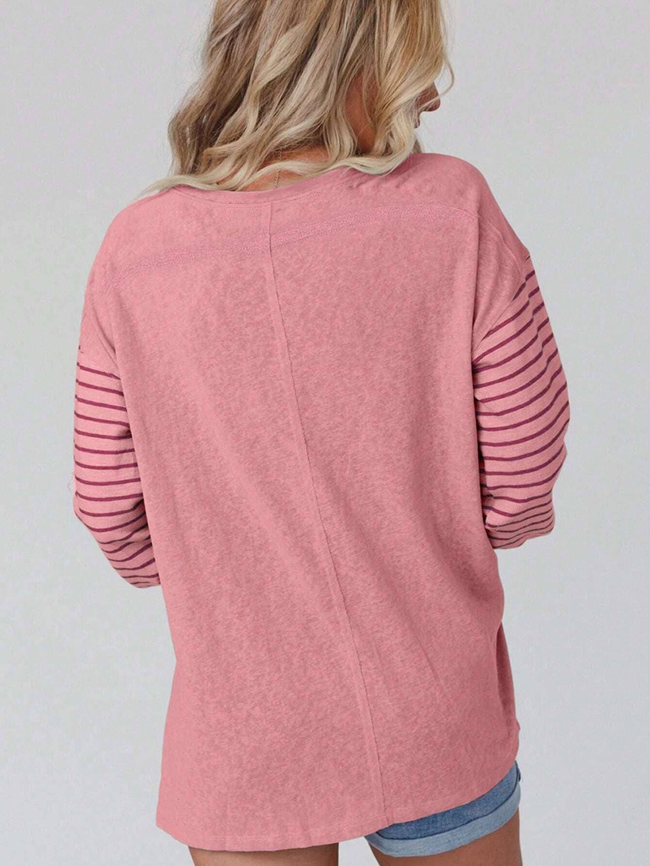 Colorblocked fall sloucy striped long-sleeved sweatshirts: Green / 2XL