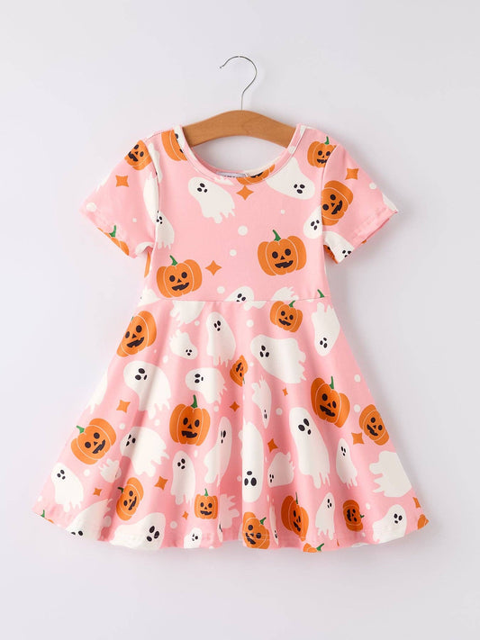 Halloween Ghost Pumpkin Print Short sleeve Dress: 2