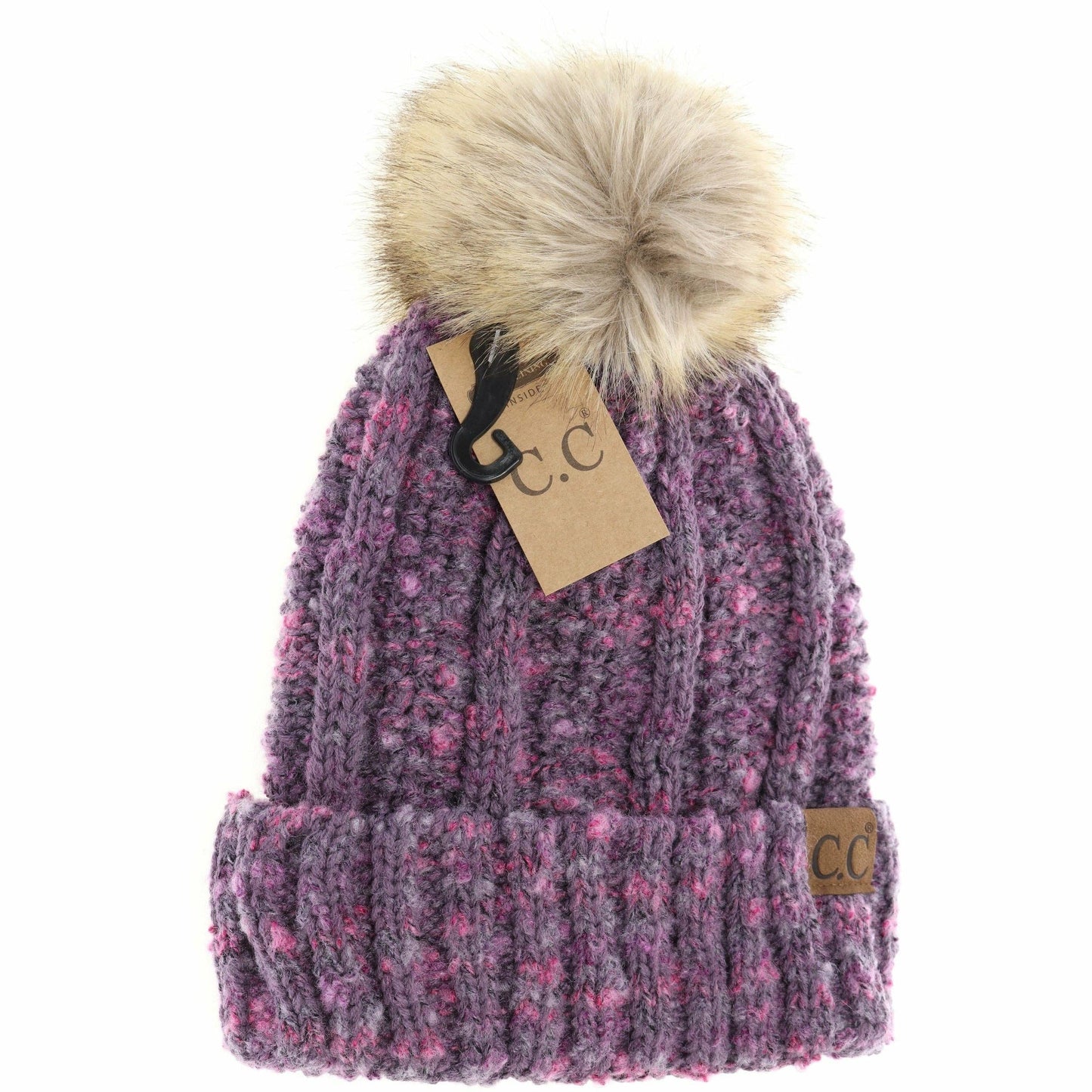 Fuzzy Lined Popcorn Confetti Fur Pom CC Beanie YJ824: Beige Multi