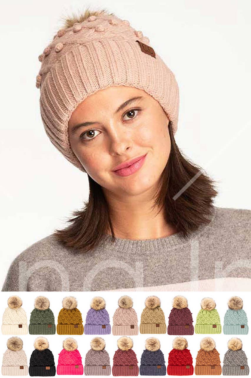 C.C Bobble Beanie Hat: Moss