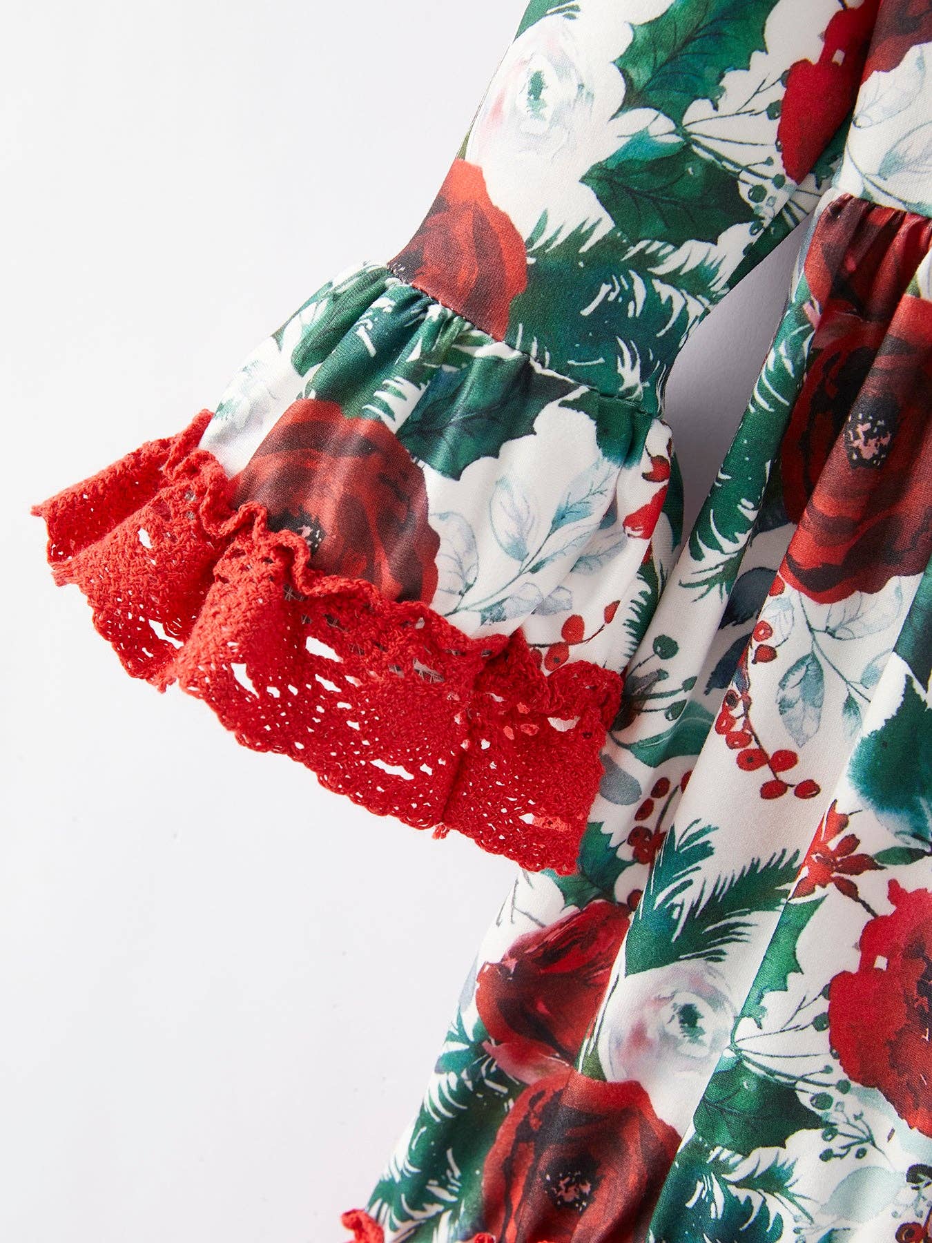 Girls Christmas Floral Print Long Sleeve Dress: 6