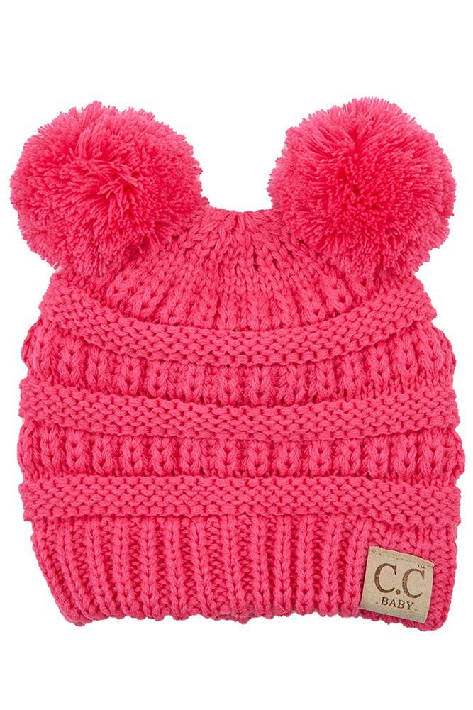 C.C Baby Knit Double Pom Pom Beanie: Indi Pink