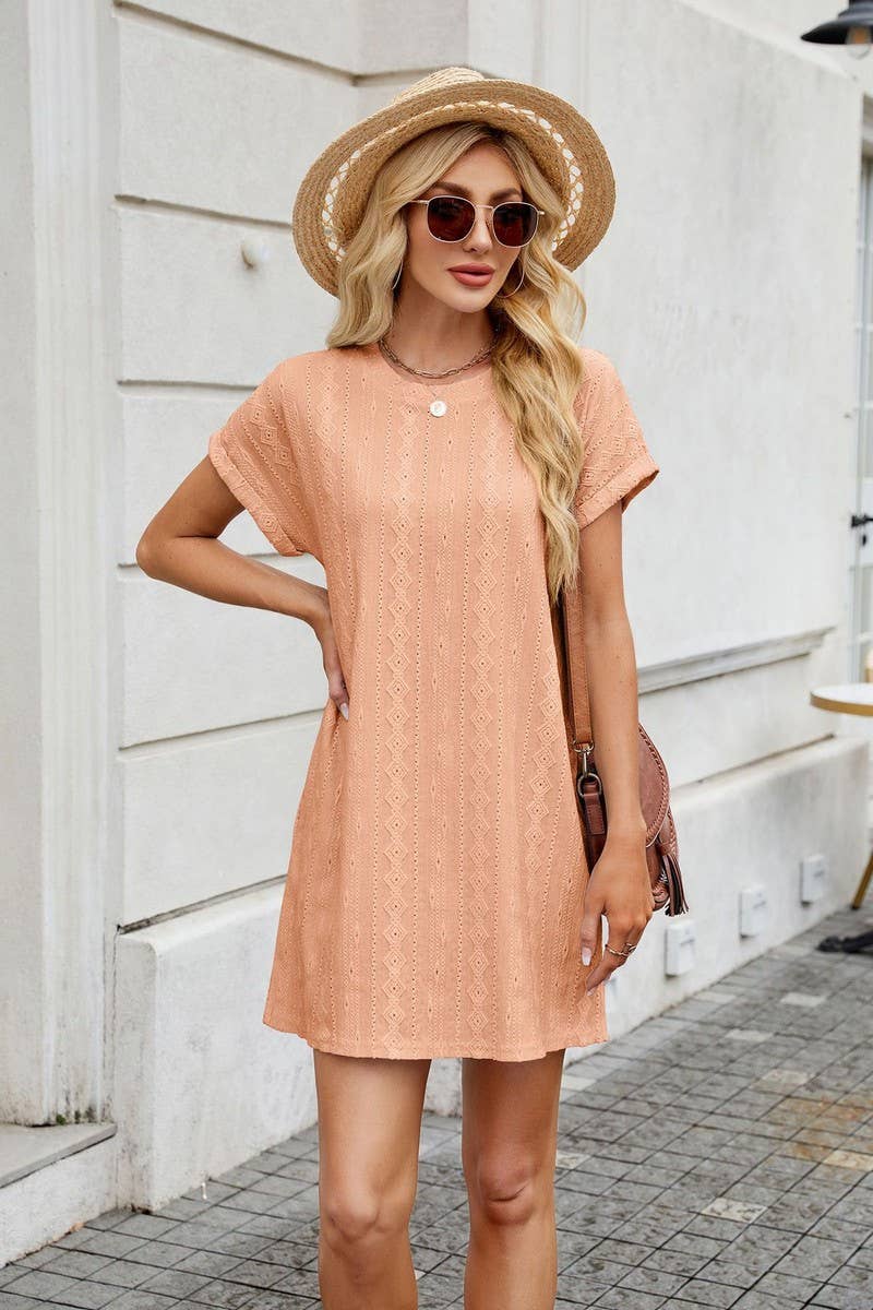 CWDSD8728_CREWNECK POCKET LOOSE FIT MIDI T-SHIRT DRESS: PINK / (L) 1