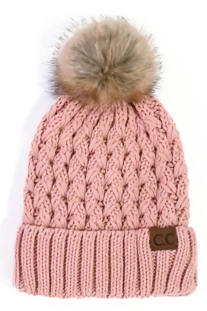 C.C Lattice Crossover Stitch Beanie Winter Hat: Clay