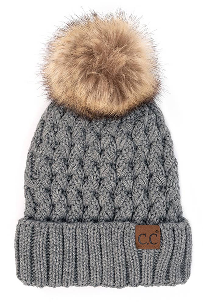 C.C Lattice Crossover Stitch Beanie Winter Hat: Clay