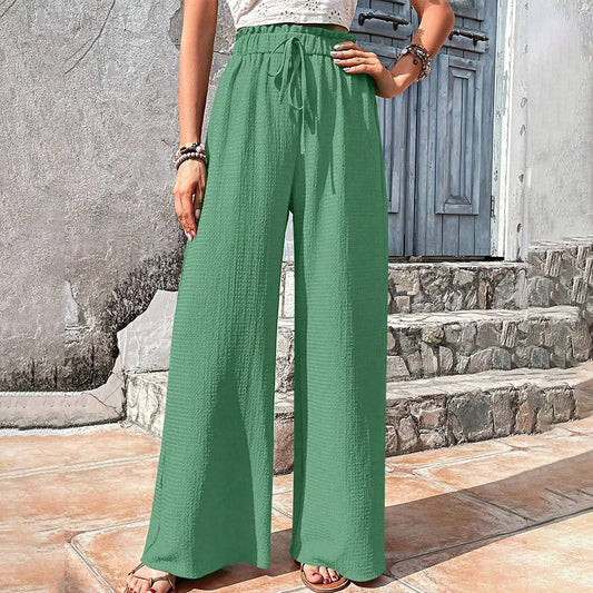 ASSORTED BUBBLE PLAID CASUAL WIDE-LEG PANTS: PEAGREEN / (L) 1