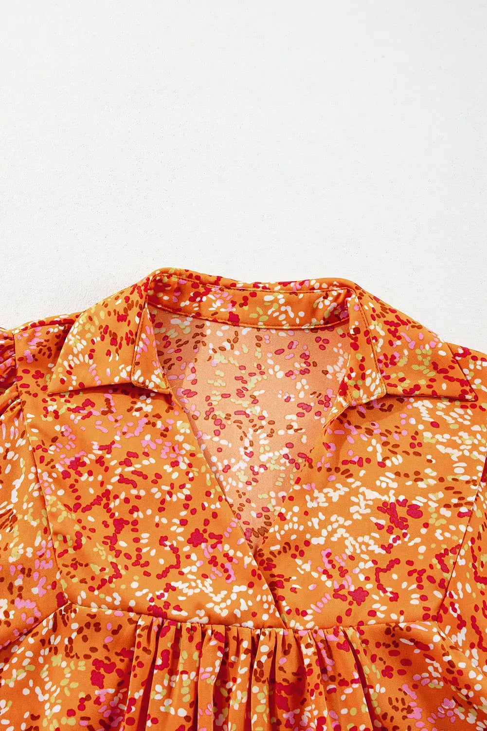 Abstract Print Collared V Neck Babydoll Blouse: Bonbon / 100%Polyester / L
