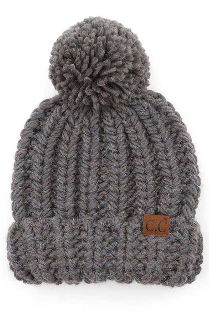 C.C Special Chunky Yarn Beanie Winter Hat: Grey