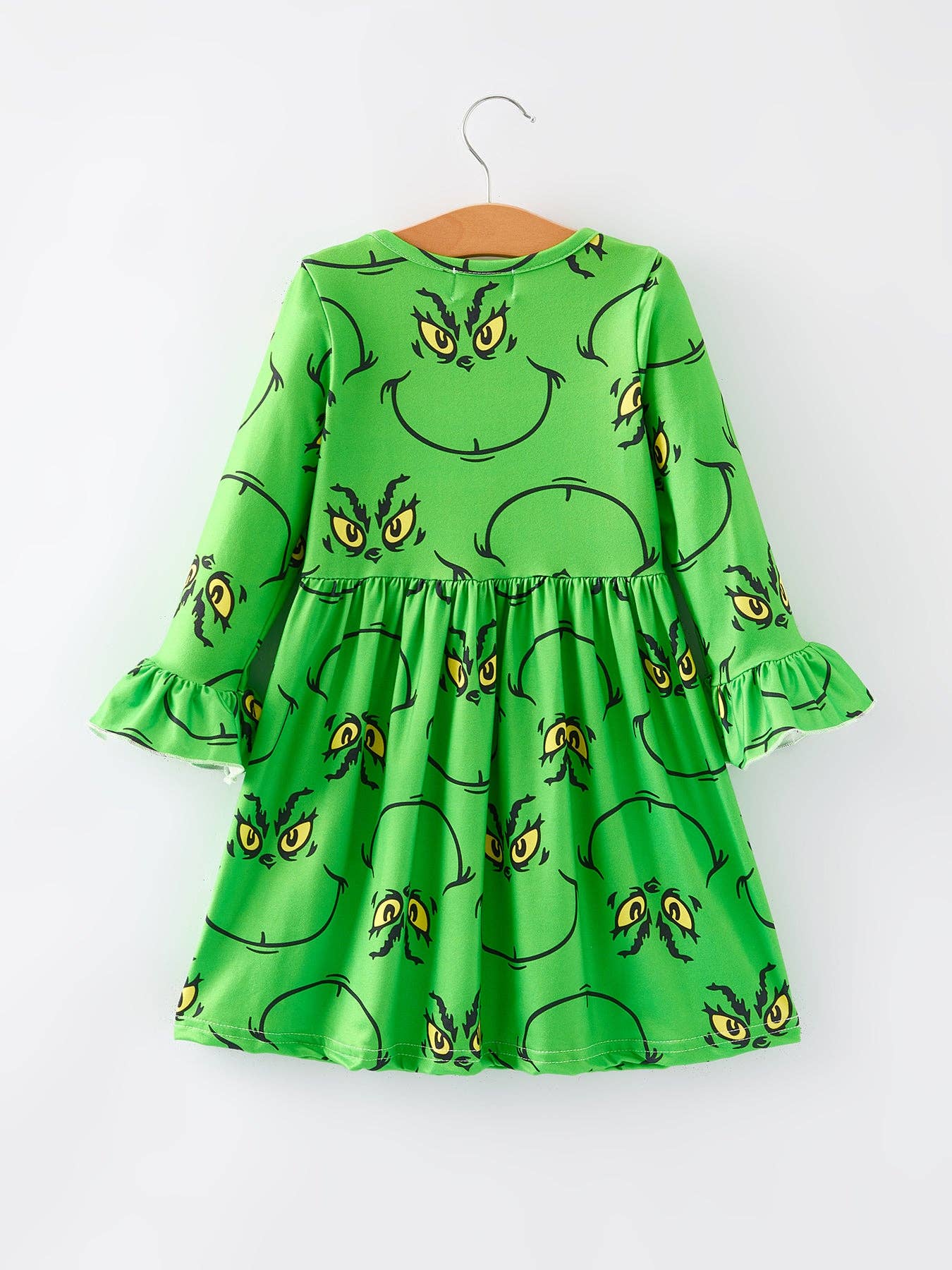 Christmas Green Cartoon Characters Print Girls Dress: 3