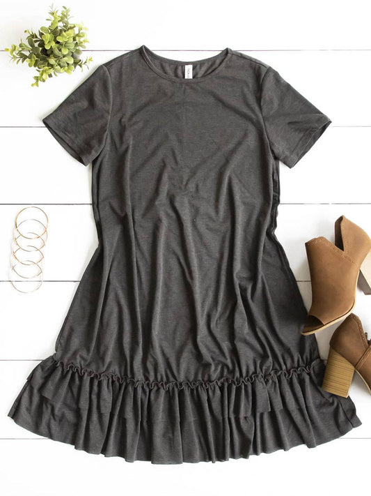 Jesse Ruffle Swing Dress: Charcoal Gray / Large