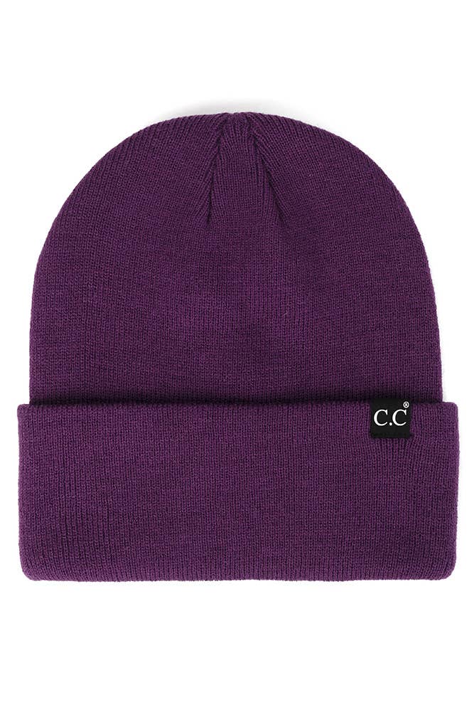 C.C Solid Cuff Beanie Hat: Deep Blue