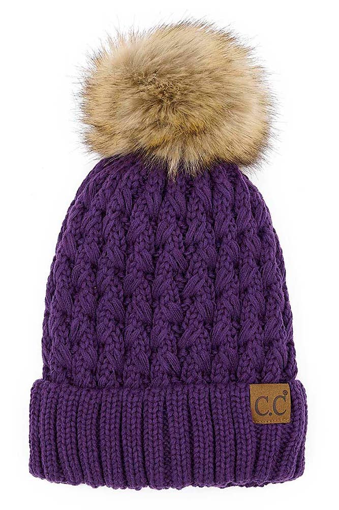 C.C Lattice Crossover Stitch Beanie Winter Hat: Brick