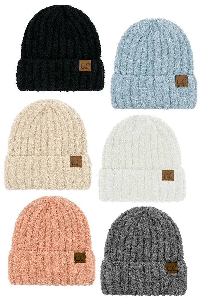 C.C Solid Color Fuzzy Beanie: Light Gray