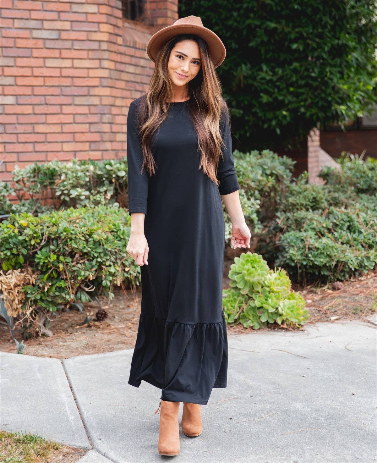 3/4 Sleeve Maxi Sander Dress: Green / Large