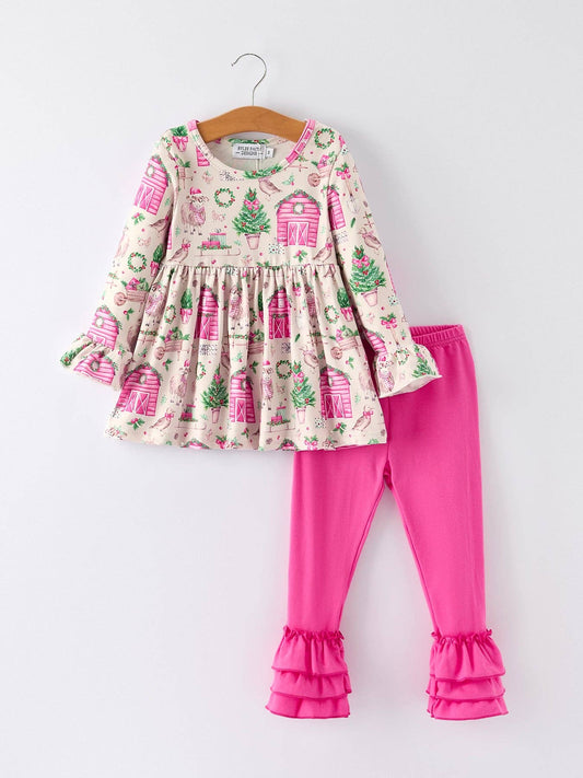 Pink Farmhouse Theme Girl Set: Christmas Spirit Outfit: 5
