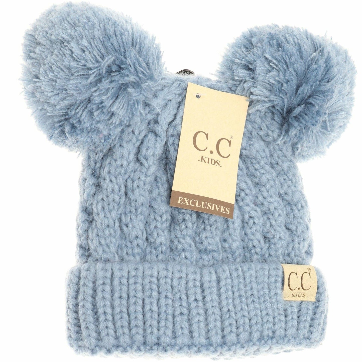 Kids Solid Double Pom CC Beanies KIDS24: Coral