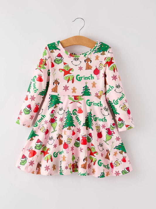 Winter Christmas Character Print Girls Dress: 6