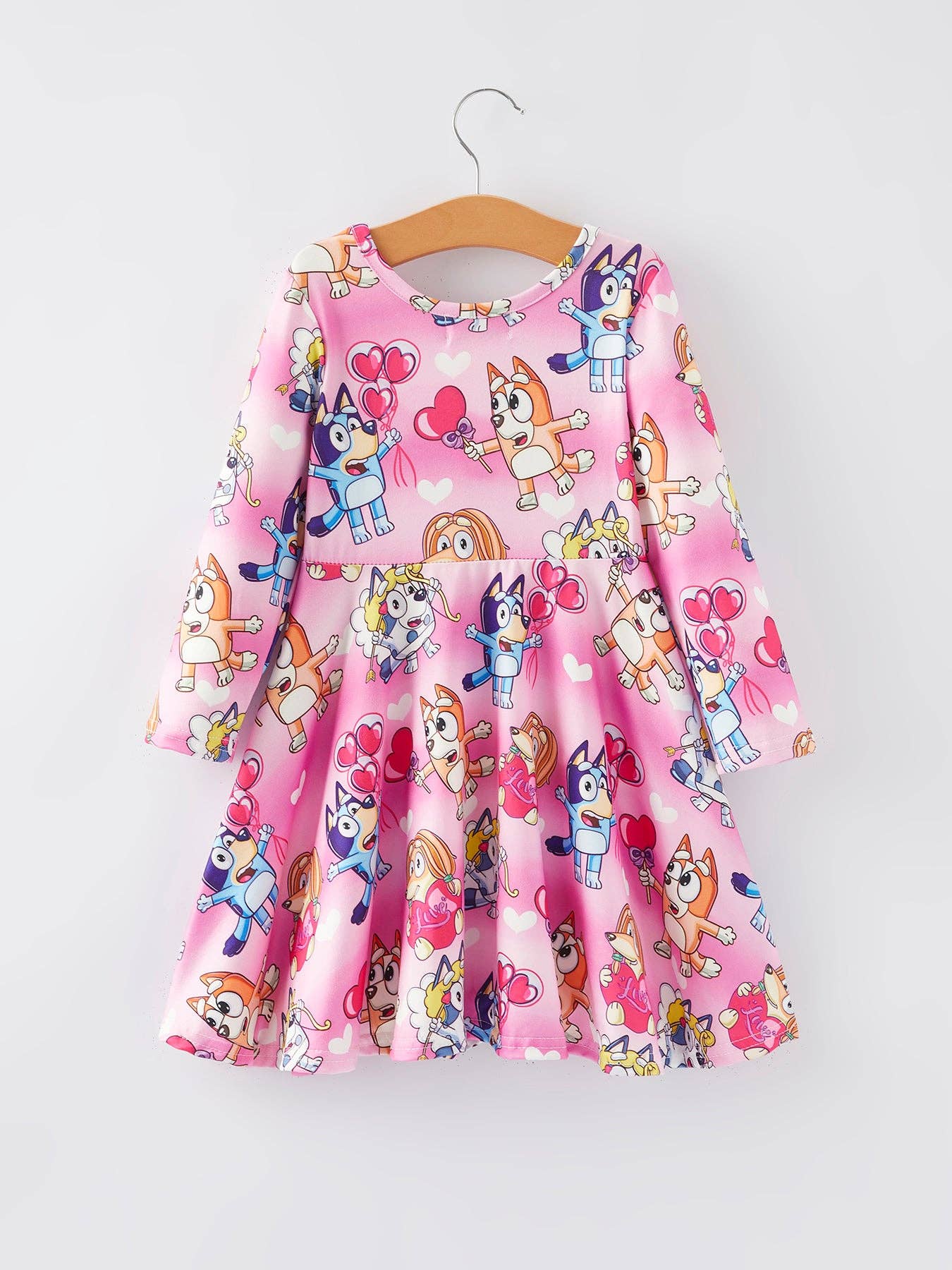 Character Print Pink Girls Long Sleeve Dress: 4