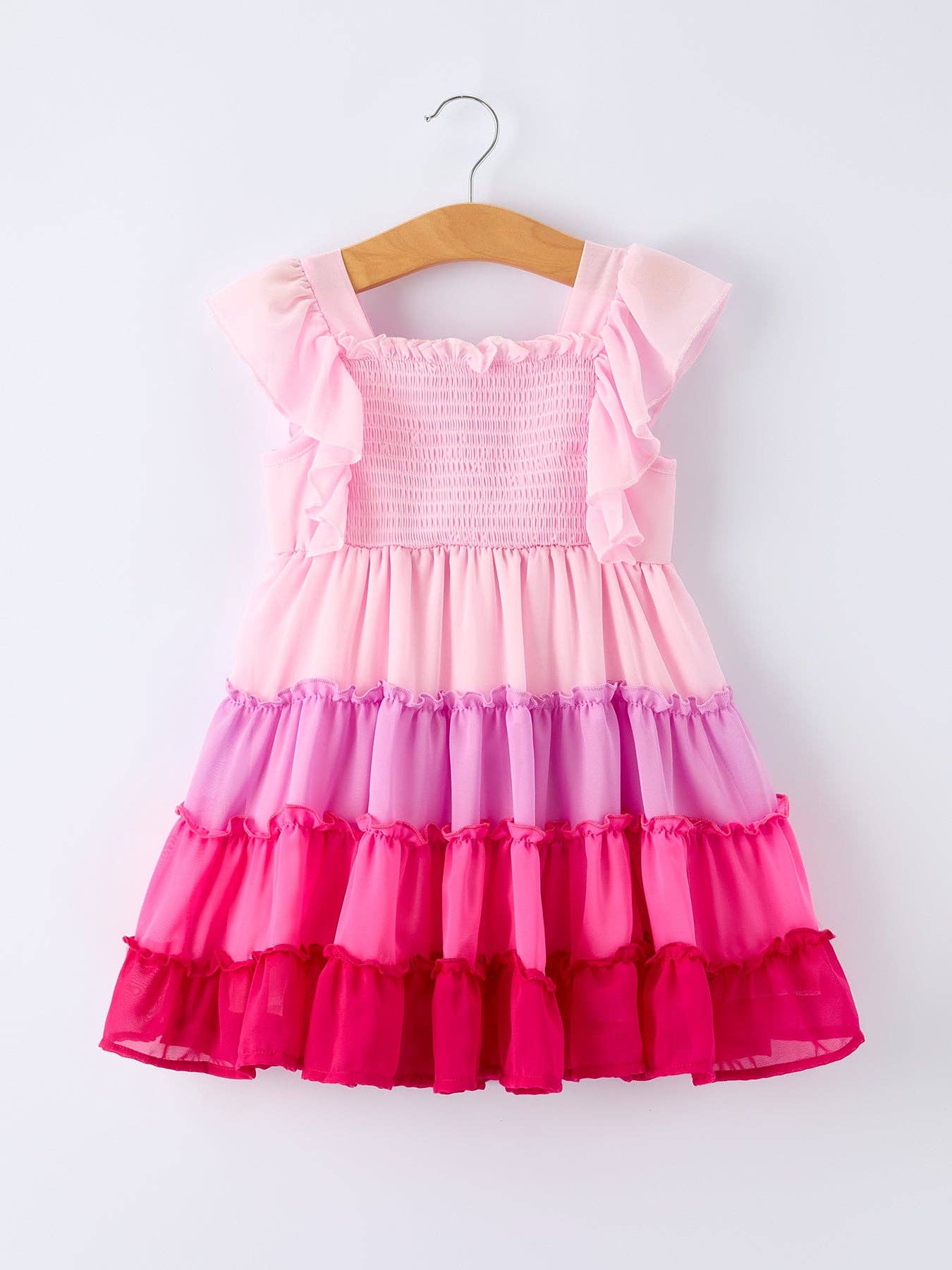 Ombre Ruffle Dress for Girls – Pink Gradient Layers: 3
