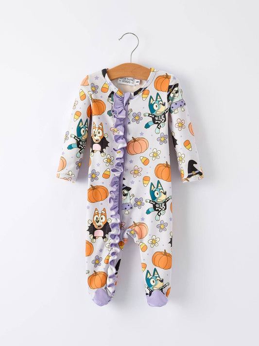 Halloween Pumpkin Character Print Girls' Romper: 12M