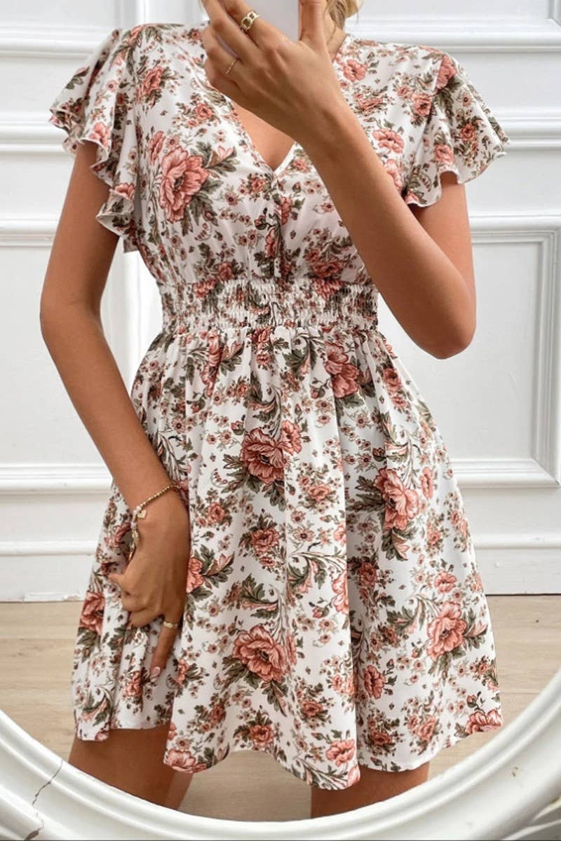 CWDSD8784_SUMMER LACE SLEEVE WAIST FLORAL DRESS: MULTICOLOR / (XL) 1