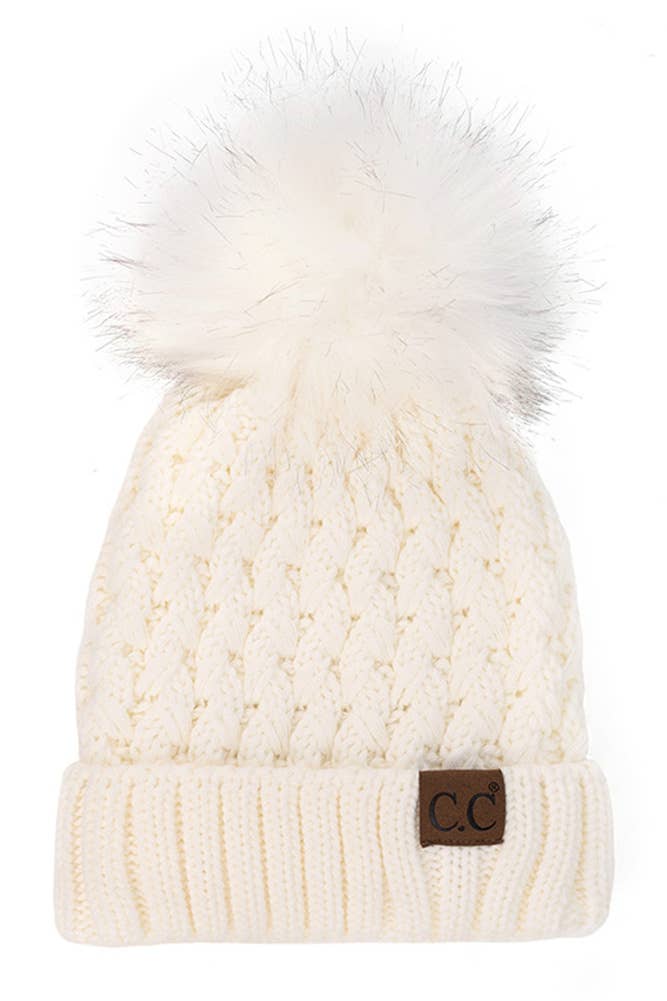 C.C Lattice Crossover Stitch Beanie Winter Hat: Brick