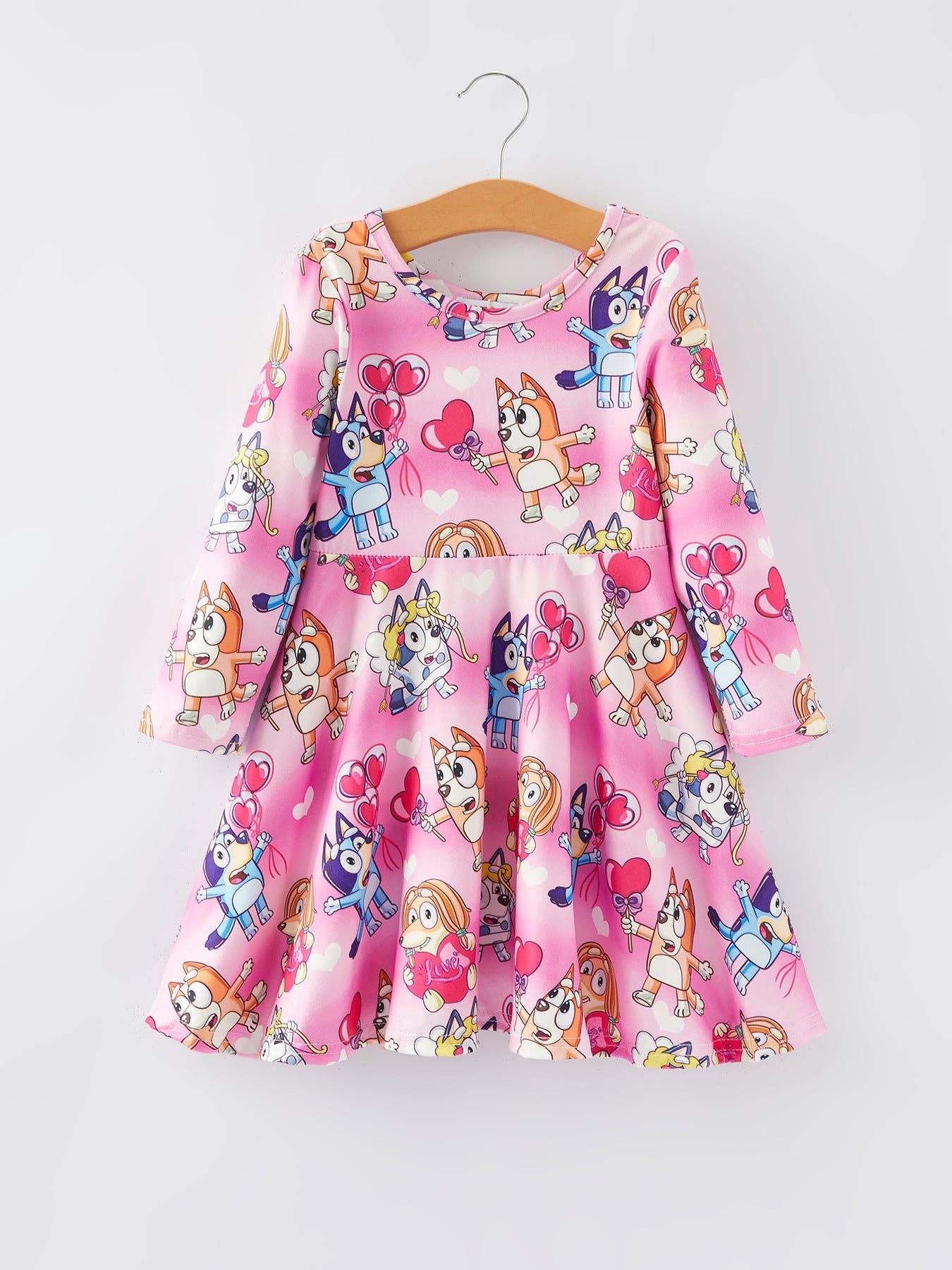 Character Print Pink Girls Long Sleeve Dress: 5