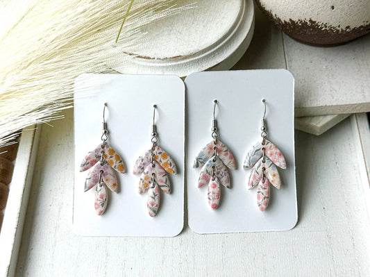 Leaf Drop Polymer Clay Earrings: Left Pair